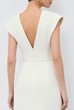 Ivory V-Neck Midi Work Dress With Belt