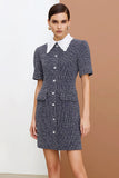 Dark Grey Tweed Sheath Work Dress with Short Sleeves