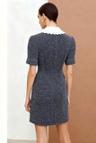 Dark Grey Tweed Sheath Work Dress with Short Sleeves