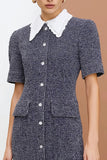 Dark Grey Tweed Sheath Work Dress with Short Sleeves