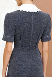 Dark Grey Tweed Sheath Work Dress with Short Sleeves