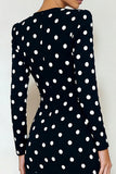 Bodycon V-Neck Black White Polka Dot Long Sleeve Work Dress