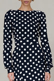 Sheath Black White Polka Dot Work Dress With Long Sleeves