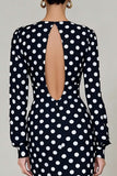 Sheath Black White Polka Dot Work Dress With Long Sleeves