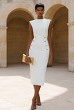 Ivory Sheath Midi Work Dress With Slit