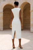 Ivory Sheath Midi Work Dress With Slit