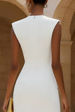 Ivory Sheath Midi Work Dress With Slit