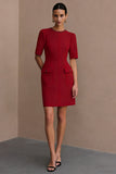 Burgundy Work Dress With Short Sleeves