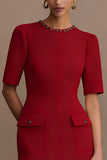 Burgundy Work Dress With Short Sleeves