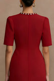 Burgundy Work Dress With Short Sleeves
