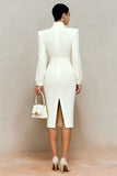 Pencil Ivory Midi Work Dress With Long Sleeves