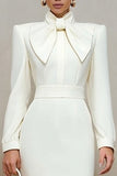 Pencil Ivory Midi Work Dress With Long Sleeves