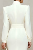 Pencil Ivory Midi Work Dress With Long Sleeves