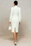 Ivory Long Sleeve Pencil Work Dress With Slit