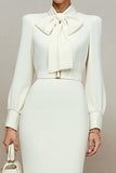 Ivory Long Sleeve Pencil Work Dress With Slit