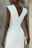 Ivory V-Neck Pencil Midi Work Dress With Slit