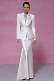 Satin Ivory 2 Piece Peak Lapel Mermaid Skirt Suit