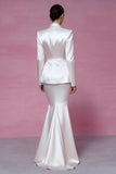 Satin Ivory 2 Piece Peak Lapel Mermaid Skirt Suit