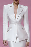 Satin Ivory 2 Piece Peak Lapel Mermaid Skirt Suit