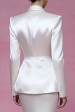 Satin Ivory 2 Piece Peak Lapel Mermaid Skirt Suit