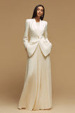2 Piece Ivory Peak Lapel Skirt Suit With Pleats