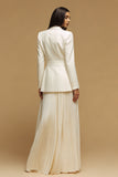 2 Piece Ivory Peak Lapel Skirt Suit With Pleats