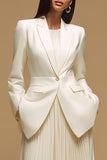 2 Piece Ivory Peak Lapel Skirt Suit With Pleats