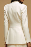 2 Piece Ivory Peak Lapel Skirt Suit With Pleats