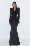 Black Polka Dot Mermaid 2 Piece Peak Lapel Skirt Suit