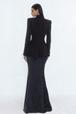 Black Polka Dot Mermaid 2 Piece Peak Lapel Skirt Suit