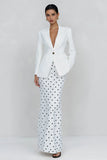 2 Piece Ivory Polka Dot Sheath Peak Lapel Skirt Suit