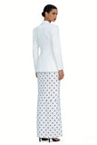 2 Piece Ivory Polka Dot Sheath Peak Lapel Skirt Suit