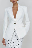 2 Piece Ivory Polka Dot Sheath Peak Lapel Skirt Suit