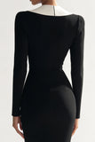 Black Sheath Midi Work Dress With Long Sleeves