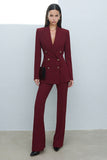 2 Piece Burgundy Shawl Lapel Double Breasted Women Suit