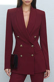 2 Piece Burgundy Shawl Lapel Double Breasted Women Suit
