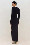 Long Sleeve Black Sheath Work Dress With Slit