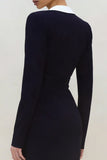 Long Sleeve Black Sheath Work Dress With Slit