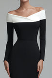 Off the Shoulder Black Sheath Midi Dress With Long Sleeves