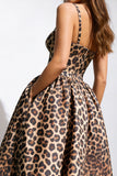 Brown Leopard A Line Long Prom Dress With Pockets
