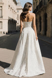 White Black Dots A Line Strapless Long Prom Dress