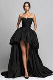 Elegant Black Strapless A Line High-Low Prom Dress