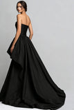 Elegant Black Strapless A Line High-Low Prom Dress