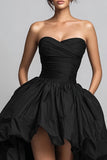 Elegant Black Strapless A Line High-Low Prom Dress