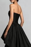 Elegant Black Strapless A Line High-Low Prom Dress