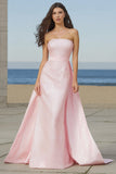 Light Pink Mermaid Strapless Long Prom Dress With Overlay
