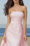 Light Pink Mermaid Strapless Long Prom Dress With Overlay