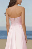 Light Pink Mermaid Strapless Long Prom Dress With Overlay