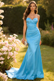 Mermaid Champagne Sweetheart Ruched Long Prom Dress