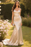 Mermaid Champagne Sweetheart Ruched Long Prom Dress